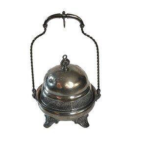 Vintage James W. Tufts Silver-Plate Butter Dish Hanging Lid